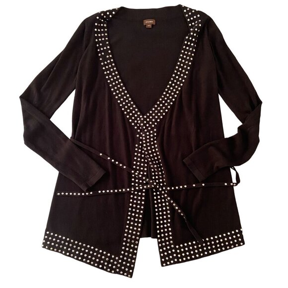 Danier Black Studded Cardigan With Belt Long Sleeve Open Front Womens XS - Picture 3 of 14